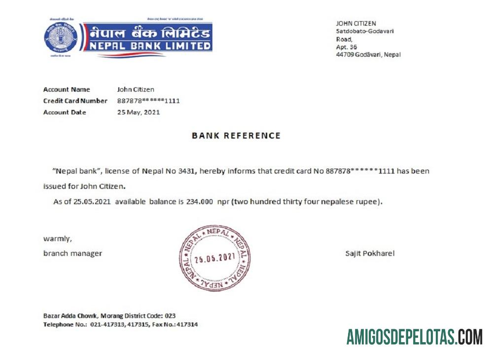 Referência do Banco Nepal Nepal exemplo real